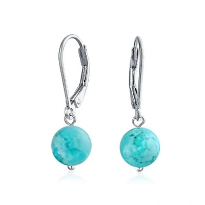 Immagine di Orecchini A Sfera Stabilizzati Con Perlina Tonda Semplice In Turchese Per Donna, Argento 925, Pietra Di Nascita Dicembre