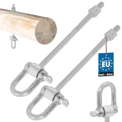 Immagine di KOTARBAU® Set di 2 Ganci Altalena Giardino M12 x 190 mm con Grillo e Bulloni per le Travi Gancio Amaca Sospesa da Esterno in Acciaio Filettatura Zincata