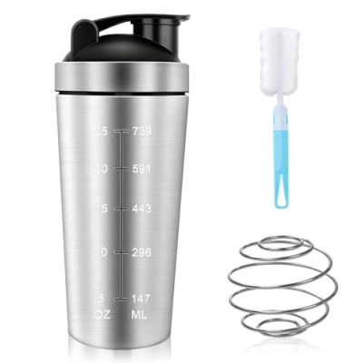 Immagine di POFIBO Shaker Proteine, 750ML Per Proteine in acciaio inox, con Sfera Acciaio,Shaker Proteico Senza BPA e a Prova di Perdite, ideale Polvere
