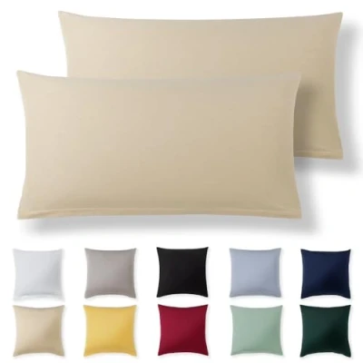 Immagine di Alreya Set di 2 Federe in 100% jersey cotone con chiusura lampo 40 x 70 cm Beige Federa Cuscino, Copricuscino Divano, super morbida 40x70