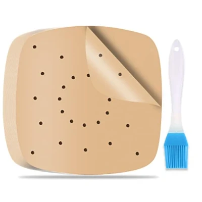 Immagine di 200 Pezzi Carta forno per Friggitrice ad aria, 21.6 CM Realizzato con Pasta di Legno Cruda, Unbleached facile da pulire, lontano macchie olio