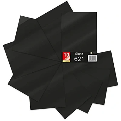 Immagine di 10 pellicole autoadesive in formato DIN A4, per plotter fai da te, 621/631 vinile, 29,7 x 21 cm, di colore nero lucido