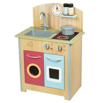 Immagine di Teamson Kids Little Chef Porto Classico Set da Cucina in Legno Piccolo con funzioni interattive e 4 Finta Accessori Natural/Multi TD 13595C