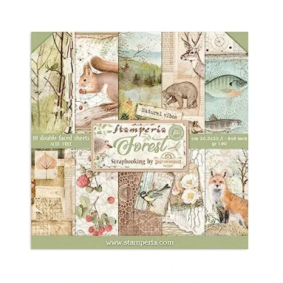 Immagine di Stamperia SBBS06 Blocco di Carta 10 Fogli 20.3 x (8&quot; 8&quot;) Double Face Forest, Multicolore, unità