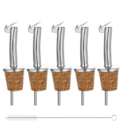 Immagine di Incutex 5 Beccucci in Sughero con Coperchio e 1 Spazzola per la Pulizia, Versatore, Dosatore, Tappo Bottiglia Liquori, Vino, Olio, Aceto
