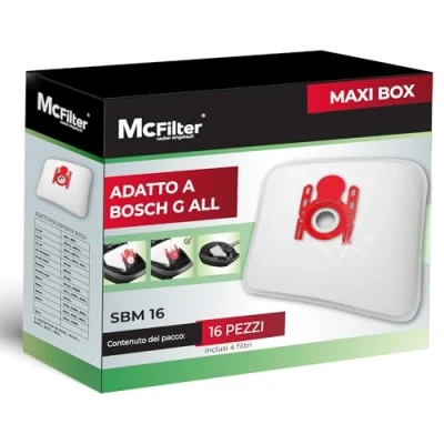 Immagine di McFilter 16 sacchetti per aspirapolvere adatti Bosch BBZ16FGALL Typ G ALL Serie 2 4 6 8 GL 20 30 allergy move on(mini) con filtri filtro in pile 5 strati