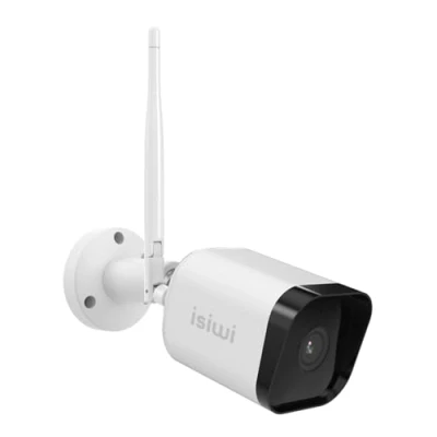 Immagine di Isiwi Square Telecamera IP wiFi da esterno sorveglianza. Rilevazione di movimenti e suoni, Audio bidirezionale,IP65,SD Card,Visione Notturna,IR LED, Compatibile con Alexa/Google, 4MP (ISW BFES4M)