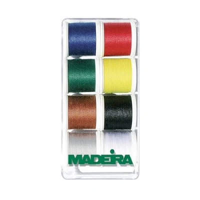Immagine di Madeira 8016 Scatola da Cucito Areofil n. 35 con 8 rocchetti 100 m Extra Forti, Poliestere, Multicolore, x 100m, 800 unità