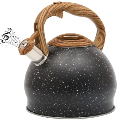 Immagine di Belle Vous Bollitore Acqua con Fischio Teiera Fischietto 3 L per Fornello a Induzione Gas e Piastra Elettrica Acciaio Inox Tè Caffè Texture Nera