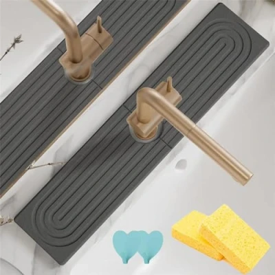 Immagine di tappetino per lavello in pietra ad asciugatura istantanea, della cucina, di diatomite, rapida, paraspruzzi, assorbente bancone del bagno (grigio