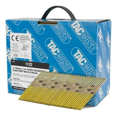 Immagine di Tacwise 1122 Chiodi Inclinati a 34 3,1/90 mm, Zincati Extra con Testa ‘D’, Gambo Liscio, Fascicolati Carta, Confezione da 2200