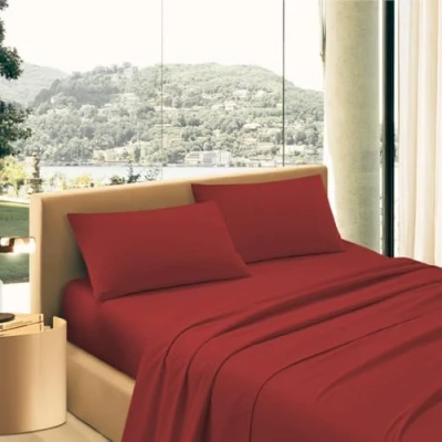 Immagine di PURALUNA Completo Letto singolo 1 Posto, set di lenzuola IN cotone MADE ITALY (Bordeaux, Singolo)