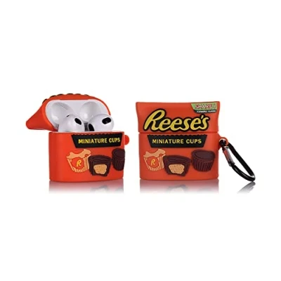 Immagine di Derhom Airpods 3 Custodia in silicone divertente carino alla moda, morbida pelle di copertura, compatibile con Apple portachiavi [serie snacks] (Reeses)
