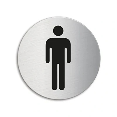 Immagine di Cartello Toilette WC Uomini Targhette Targa acciaio inox Ø 75 mm autoadesivo Ofform Design Originale No.8473