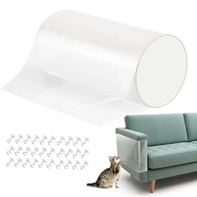 Immagine di VavoPaw Protezione Graffi Gatto 20CM*3M, Protezioni per Mobili Divani Nastro Adesivo Antigraffi Gatti Proteggi Divano Trasparente PVC con Viti AntiGraffio Protector
