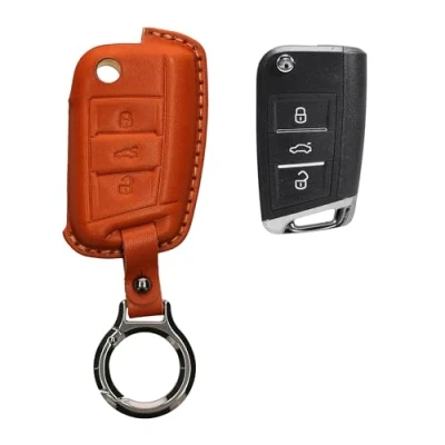 Immagine di kwmobile Custodia Chiavi Vera Pelle Compatibile con VW Golf 7 MK7 3 tasti Car Key Case Anello Portachiavi Accessori Auto marrone