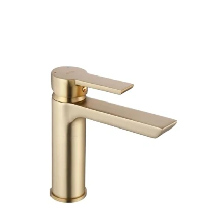 Immagine di Rea Rubinetto da lavabo Argus GOLD BRUSH Low Miscelatore monocomando bagno in ottone regolabile caldo e freddo (Oro)