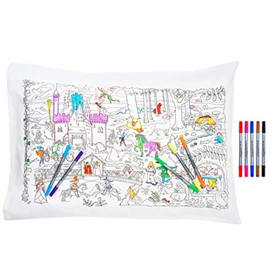 Immagine di eatsleepdoodle Federa in Morbido Cotone Fiabe e Leggende Colora Personalizza la tua con Unicorni, Draghi Principesse, Pennarelli per Tessuto Lavabili Inclusi