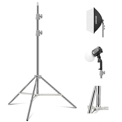 Immagine di NEEWER 190cm Stativo per Luci Aggiornato in Acciaio Inossidabile Caricato a Molla, Stand Fotografico Pieghevole con Giunti Tubo Robusti Flash Softbox Luce ad Anello, Carico Max 6,5kg, ST 190SS