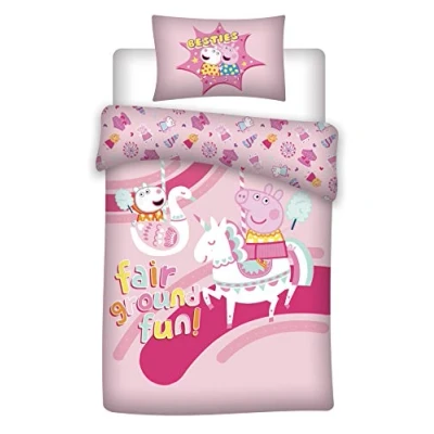 Immagine di AYMAX S.P.R.L. Peppa Pig Set di biancheria da letto per bambini, copripiumino 140 x 200 cm, federa 65 100% cotone