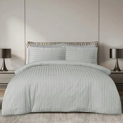 Immagine di Sleepdown Set copripiumino morbido in raso di cotone a 225 fili, con federe argento, super king size