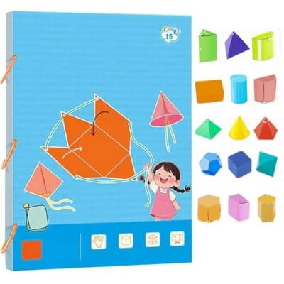 Immagine di Libro Di Apprendimento Della Geometria 3D Pull String, Geometrie per Principianti Con 9, 12, 15 Modelli Geometrici Solidi, Intreccio