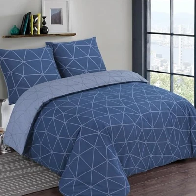 Immagine di Vision Set copripiumino reversibile Hugo Blu/Blu Jeans 240 x 220 cm con 2 federe per letto matrimoniale 100% cotone