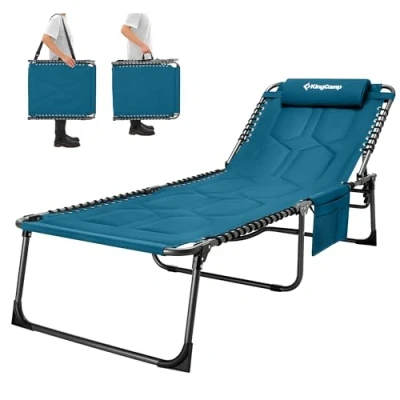 Immagine di KingCamp Lettino Prendisole Pieghevole Oversize Regolabile in 5 Posizioni, Sedia da Giardino, Spiaggia con Cuscino e Tasca Laterale fino a 150 kg per Giardino Piscina 200x68 cm