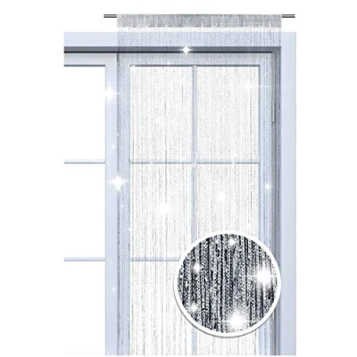 Immagine di wometo OekoTex Tenda a filo con glitter, 90 x 245 cm, colore: Argento lucido