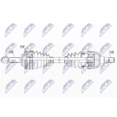 Immagine di NTY NPW DW 045 Albero motore / Semiasse Assale anteriore Dx 876 Cambio manuale CHEVROLET: Aveo Kalos Hatchback