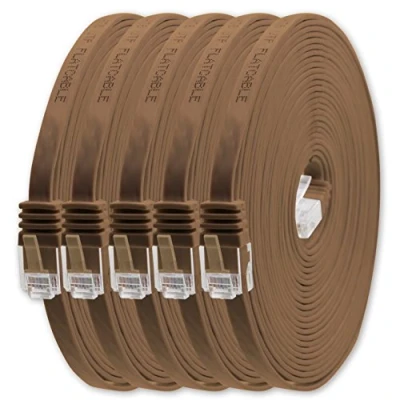 Immagine di 1aTTack.de 5m marrone 5 pezzi Cavo di Rete Ethernet Cat6 Piatto Lan Gigabit RJ45 Cat 6 compatibile Cat5 Cat5e Cat7 Cat8