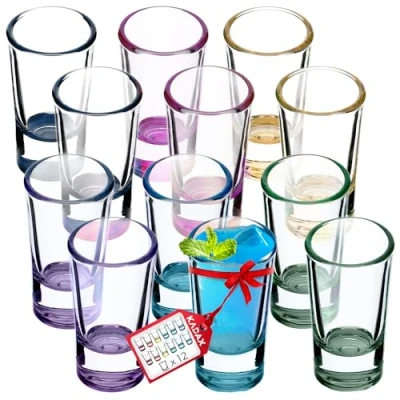 Immagine di KADAX Bicchierini da Liquore in Vetro Trasparente 28 ml, Bicchieri Piccoli Shot, Ideali per Amaro, Limoncello e Grappa (Set di 12, Colorati)