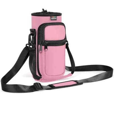 Immagine di Nuovoware Borsa Borraccia in Neoprene da 25oz/710ml, Custodia Bottiglia con Tracolla Regolabile Maniglia e Tasche Portatile Porta per Ciclismo, Campeggio, Rosa