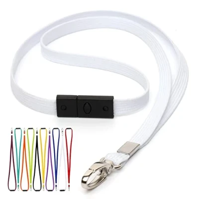 Immagine di CKB LTD Bianco Cordino porta badge non stampato, laccetto con clip in metallo, multiuso e carte, cordini a rilascio rapido antisoffocamento Pacco da 100 pezzi unità