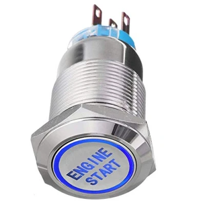 Immagine di Mintice Acciaio Inossidabile 12V 5A Blu Luce Auto Momentaneo Bilanciere Pulsante Interruttore a Levetta in Metallo 19mm Engine Start