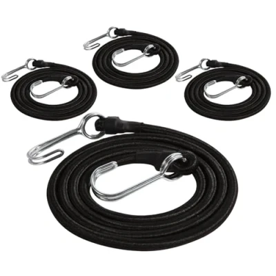 Immagine di Corda Elastica,4 Corde Elastiche con Gancio Cinghie 150 CM Elastici Ganci per Teloni Portapacchi Auto Moto Bici,Nero.