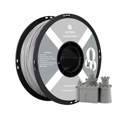 Immagine di QIDI TECH Filamento ABS Rapido 1,75mm, Stampante 3D 1 kg (2.2lbs), Adatto per la Stampa ad Alta Velocità, alla Maggior Parte Delle Stampanti FDM, Altamente resistente, Grigio
