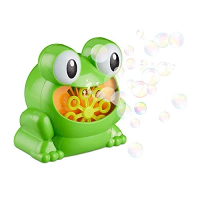 Immagine di Relaxdays Macchina Sparabolle di Sapone a Forma Rana, per i Compleanni dei Bambini e Matrimoni, 13 cm, Colore Verde, 10024940