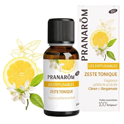Immagine di Pranarôm Zeste tonique, profumo d’ambiente bio, oli essenziali per diffusione, limone e bergamotto, fragranza frizzante acidulata, 30 ml