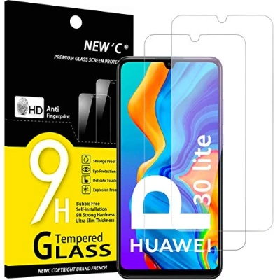 Immagine di NEW&#039;C 2 Pezzi, Vetro Temperato per Huawei P30 Lite, Lite XL, Pellicola Prottetiva Anti Graffio, Impronte, Senza Bolle, Durezza 9H, 0,33mm Ultra Trasparente, Resistente