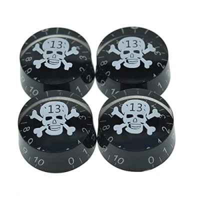 Immagine di Dopro Manopole di controllo per chitarra con cranio bianco, 4 pezzi, colore nero, LP