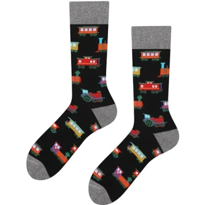 Immagine di TODO Colours Calzini divertenti con motivo Multicolori, Colorati, Pazzi per la gioia di vivere, Calze treno, 43 46