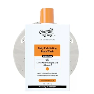 Immagine di Chemist at Play Body Wash Exfoliating for Dry Rough Bumpy Strawberry Skin with 1% Salicylic Acid 2% Lactic and Ceramides Men Women 236 ml