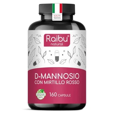 Immagine di D Mannosio Puro 2100mg I 160 capsule con Mirtillo Rosso per Cistite Vegan e Senza Additivi, Testato in laboratori Integratore Benessere Supporto Vie Urinarie Raibu