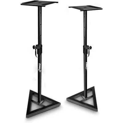 Immagine di Pyle Stativi per Casse, Altezza Telescopica Regolabile da 66 cm a 132 con Base Triangolare e Piattaforma Quadrata 23 cm, Supporto Casse Acustiche, Altoparlanti