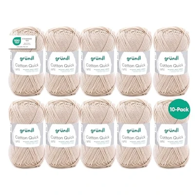 Immagine di Gründl Cotton Quick Uni, 10 gomitoli (Filato colorato in 100%, Certificato Oeko Tex, 50 g / 125 m, Dimensioni ago: 3 4, x g), Sabbia, Cotone, Sand, 31 32 7.5 cm, 1500 unità