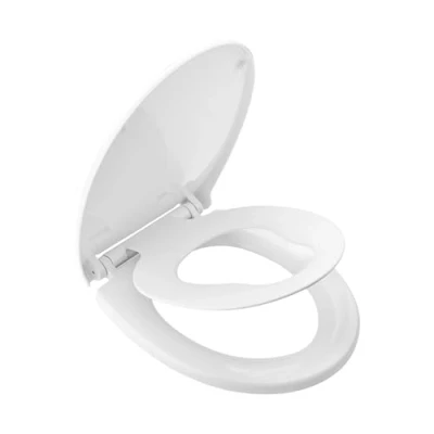 Immagine di Ibergrif M41002 2 Coperchio WC, sedile per WC familiare con chiusura morbida a forma di O sgancio rapido, facile da pulire, bianco