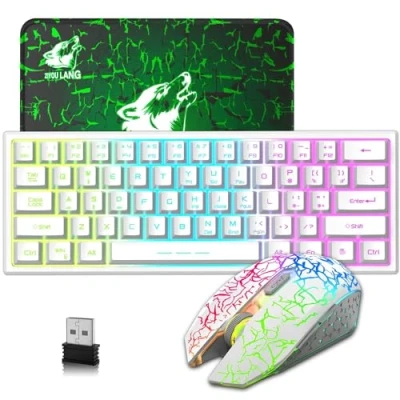 Immagine di Set Tastiera E Mouse Da Gioco Wireless Compatti Al 60%, 3800mAh Type c Ricaricabile RGB Arcobaleno Illuminata Sensazione Meccanica Respirazione Retroilluminazione Luminoso Per PC Bianco