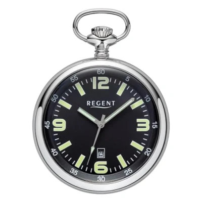 Immagine di Regent Orologio da tasca uomo in acciaio inox 50 MM quarzo quadrante nero numeri arabi data P 742, Classico