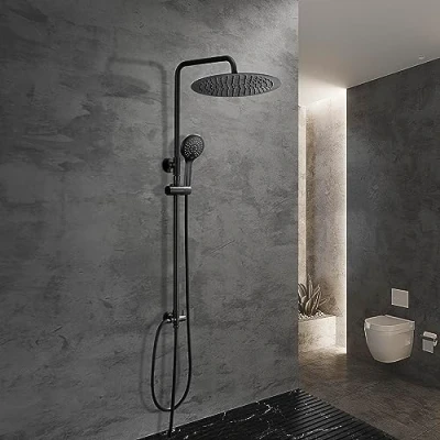 Immagine di Görbach Colonna Doccia idromassaggio Sistema Nero in INOX 304 Soffione Senza Miscelatore Set a pioggia con Doccetta e D30